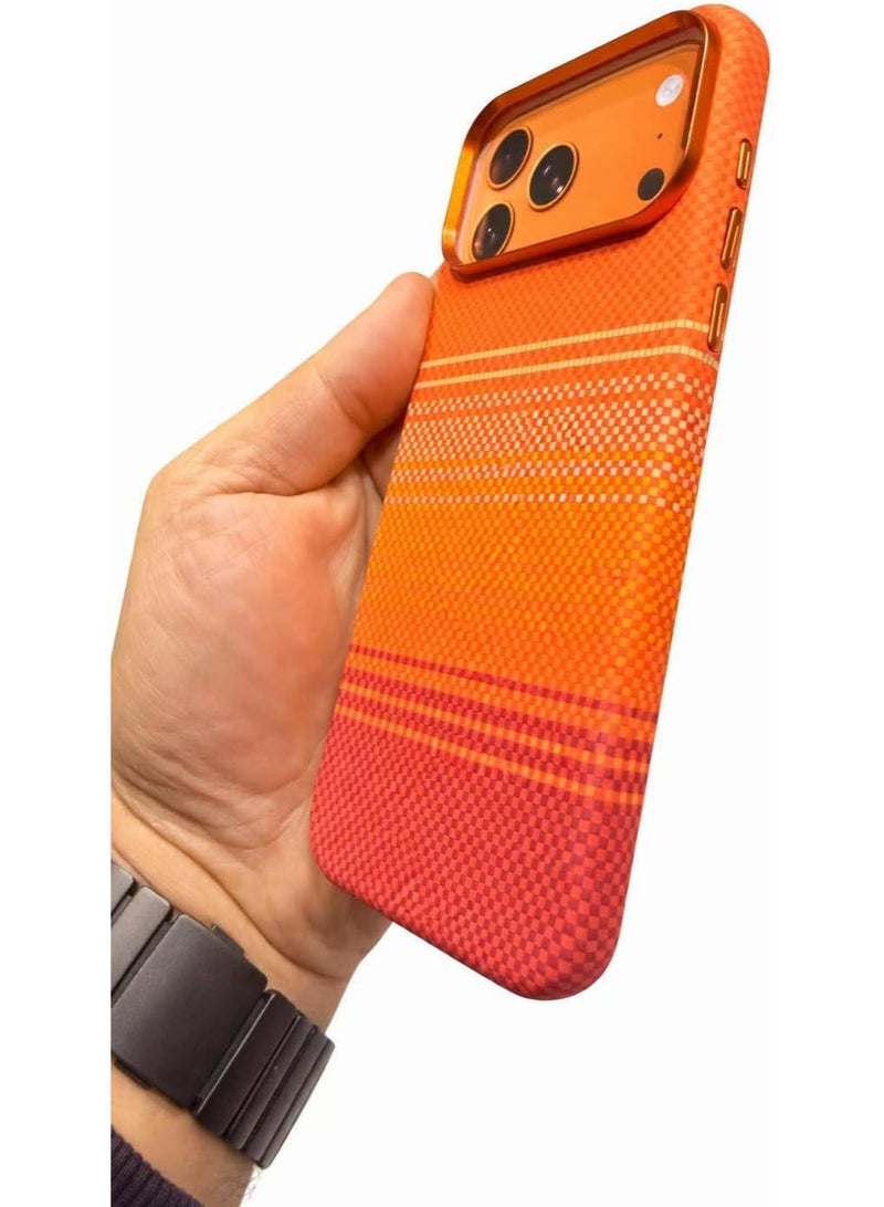 Ecosystem Case For iPhone 17 Pro Max, Aramid Fiber Woven Cover Compatible with Magnetic Wireless charger,1500D Fiber Textures, Slim Fit,Luminous effect, Exceptional Cover 17 Pro Max (Orange 4) - Image 3